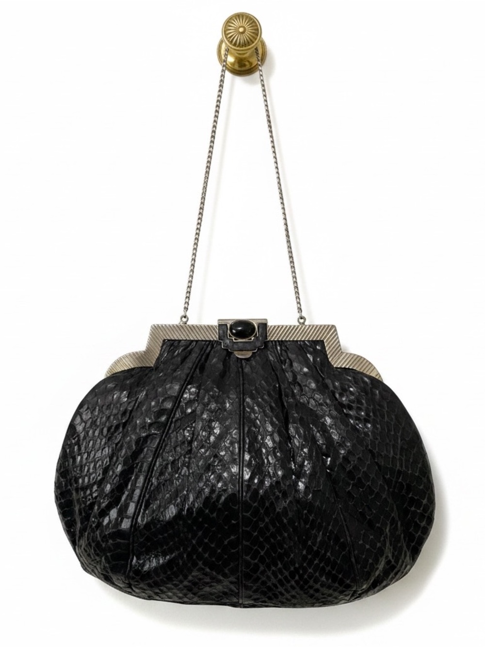 Judith Leiber Black Python-Texture Evening Clutch with Chain